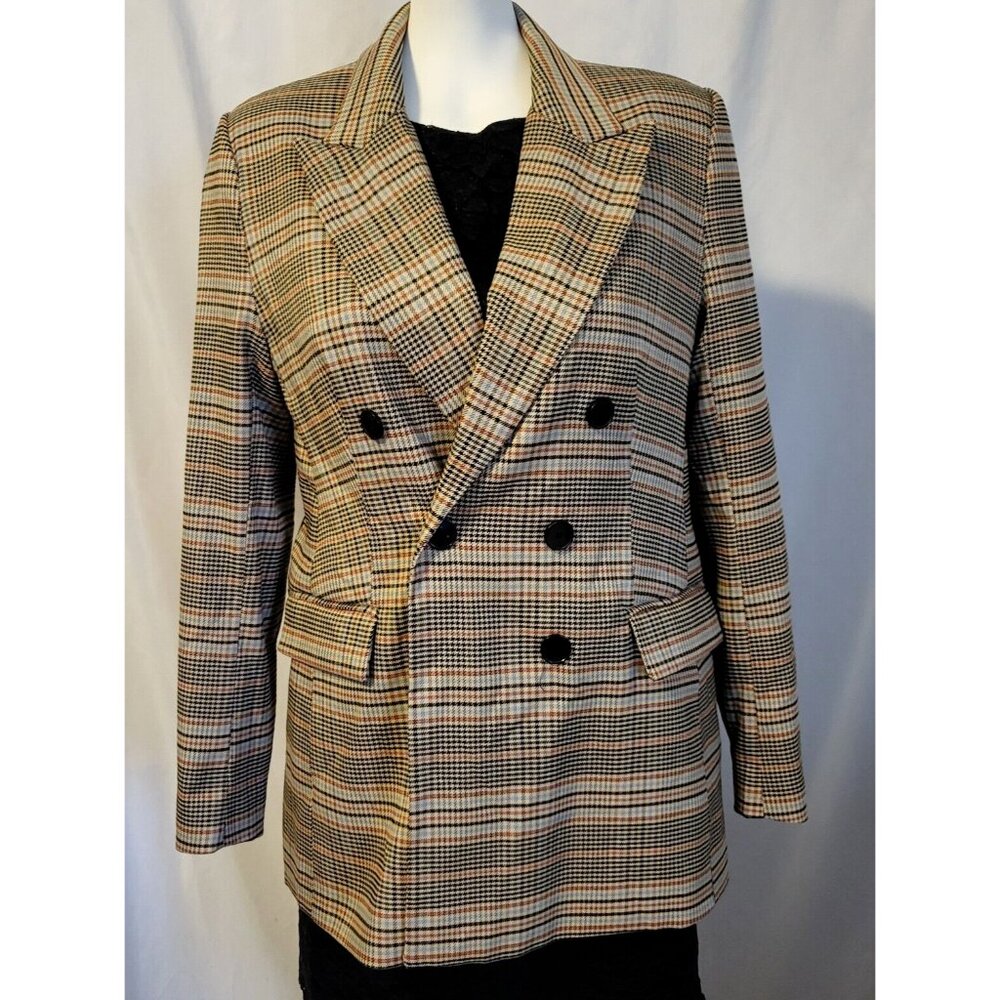 Marled by Reunited Women's Plaid Brown, Black, Orange & Blue Blazer